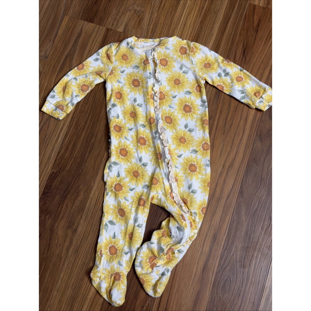 Milkberry Baby Girls 3-6 Months Sunflower Footie Sleeper Pajamas Ruffle Bum